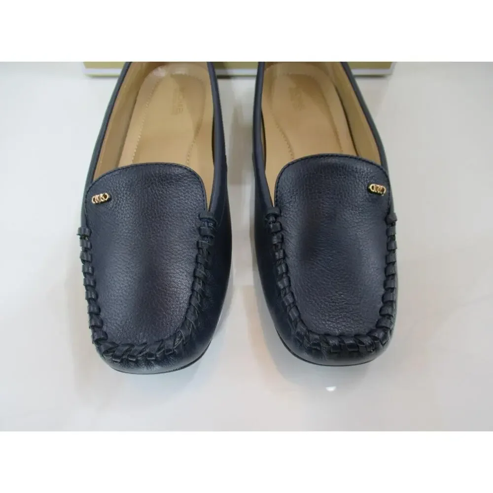 Michael Kors Eve Moccasin Leather MK Logo Navy Size 8 - Picture 4 of 7